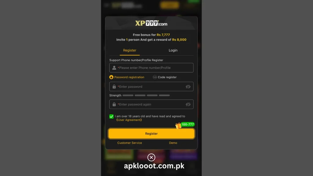 Login XP777 Game APK